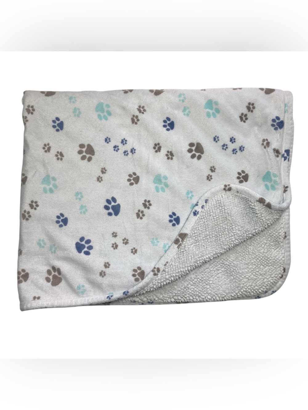 Carter's Baby Security Blanket Paw Prints Plush Sherpa Brown Blue 30 x 39